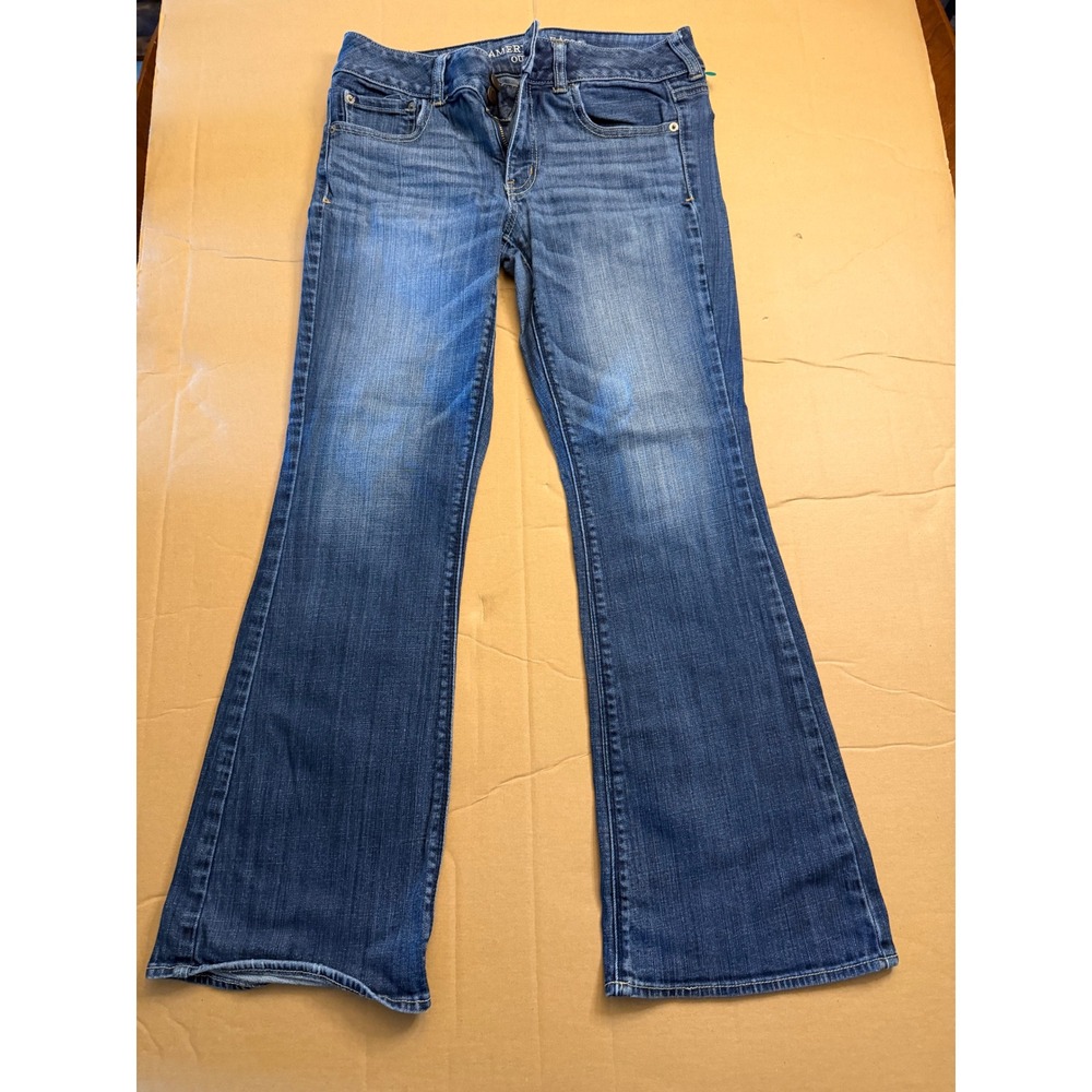 American Eagle Artist Jeans Womens 8 Short Blue Denim Flare Leg Low Rise Stretch